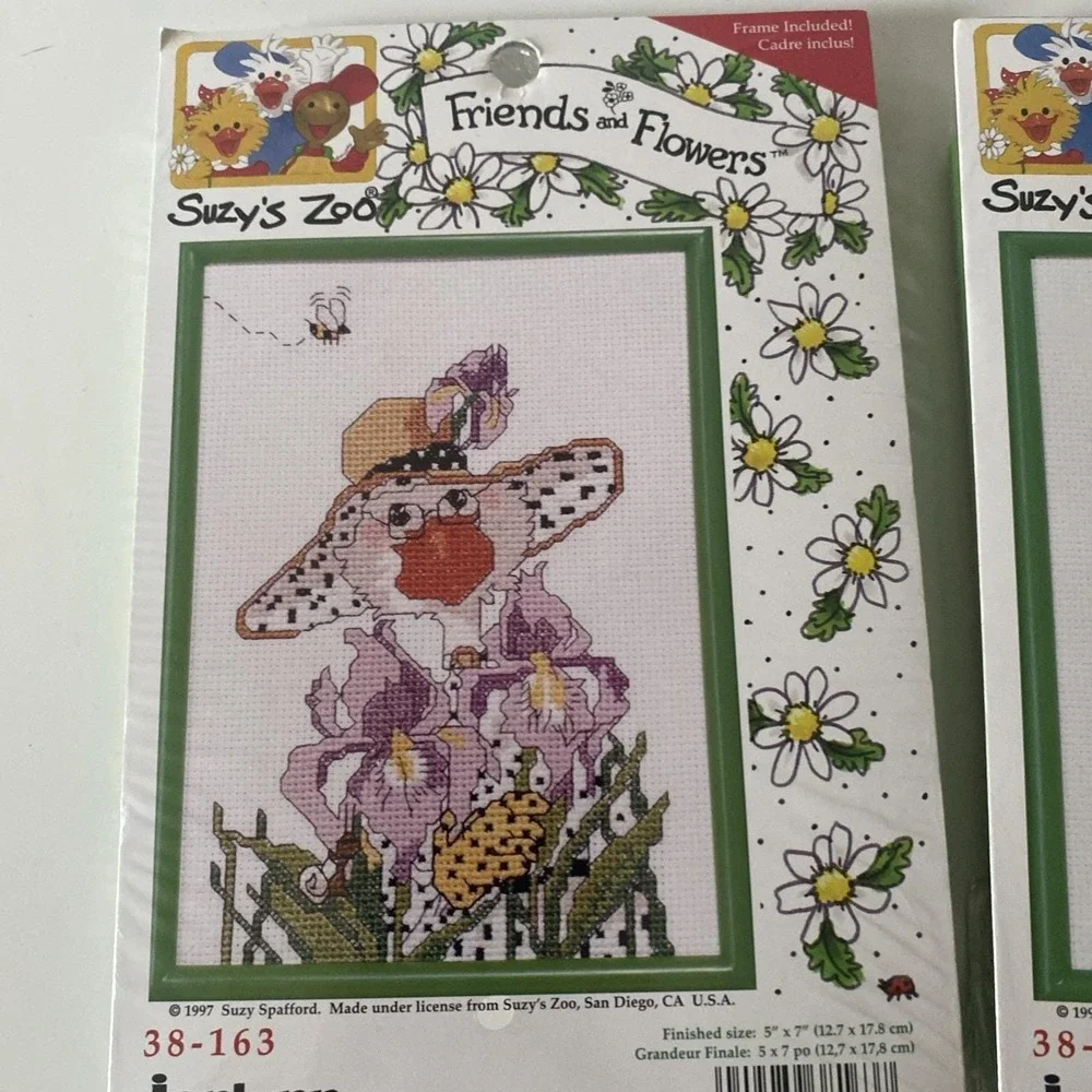 Lot 3 90's Janlynn Suzy's Zoo Friends & Flowers Cross Stitch Kit 5x7